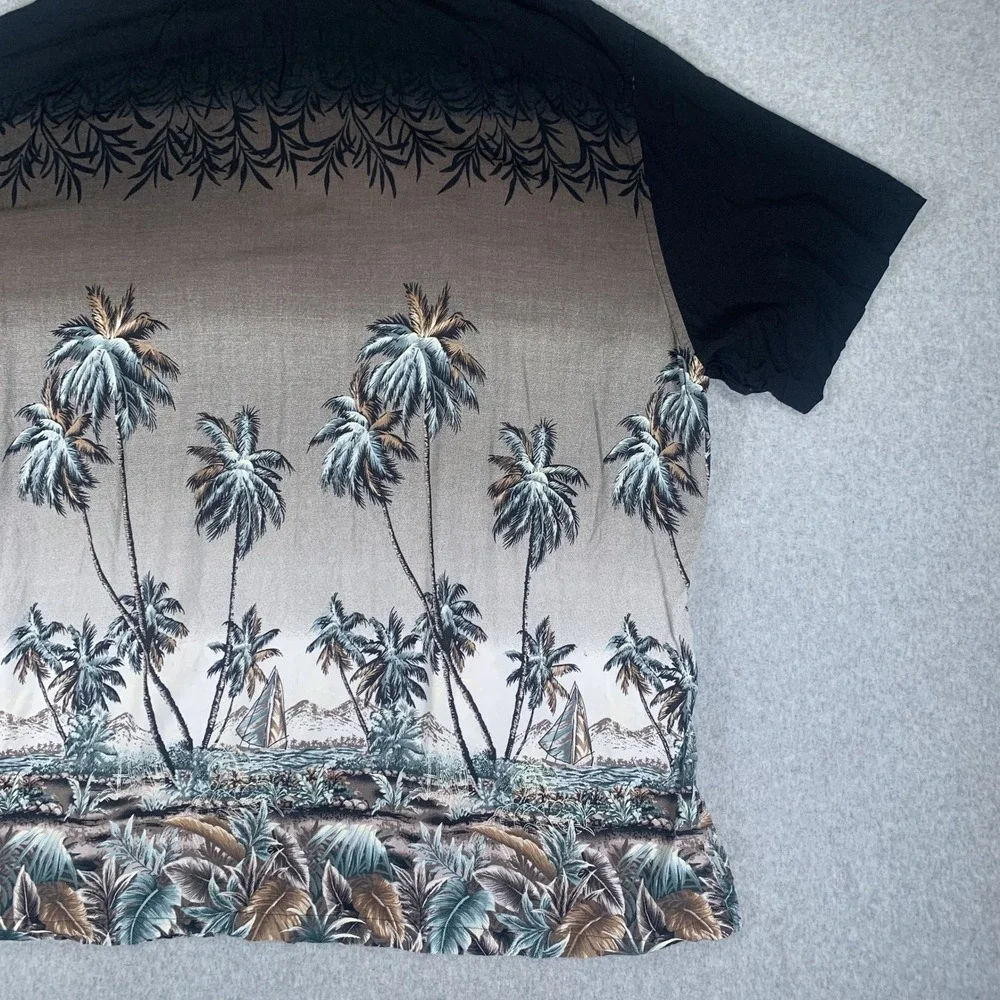 David Taylor Button Down Shirt Mens 4XL Black Brown Tropical Palm Tree Rayon